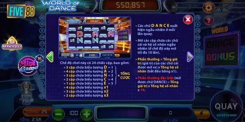 Khám phá biểu tượng độc đáo trong slot World Of Dance